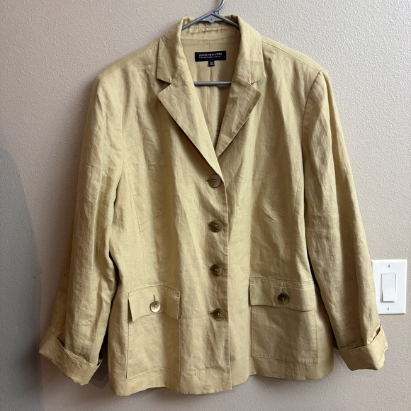 Jones New York Jackets & Blazers - Jones New York Woman Blazer 18W Beige Linen 4 Button Jacket Career Work